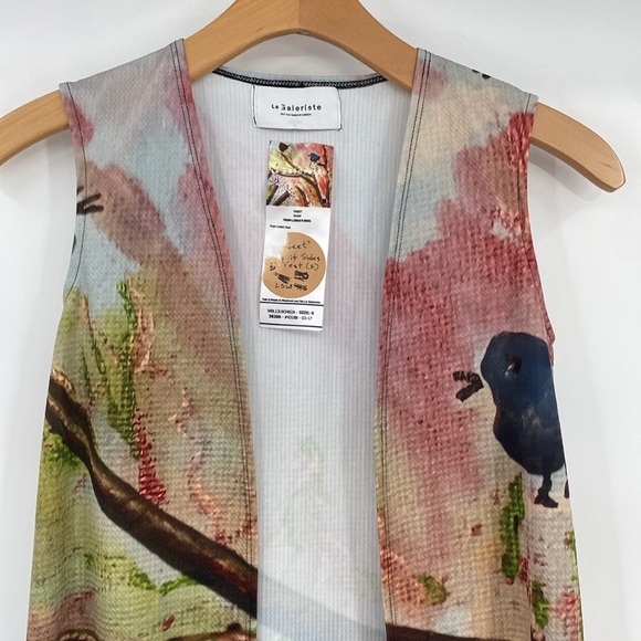 Le Galeriste Tweet Vest Cardigan Wearable Art Women Small Pink Purple Sleeveless - Picture 2 of 12
